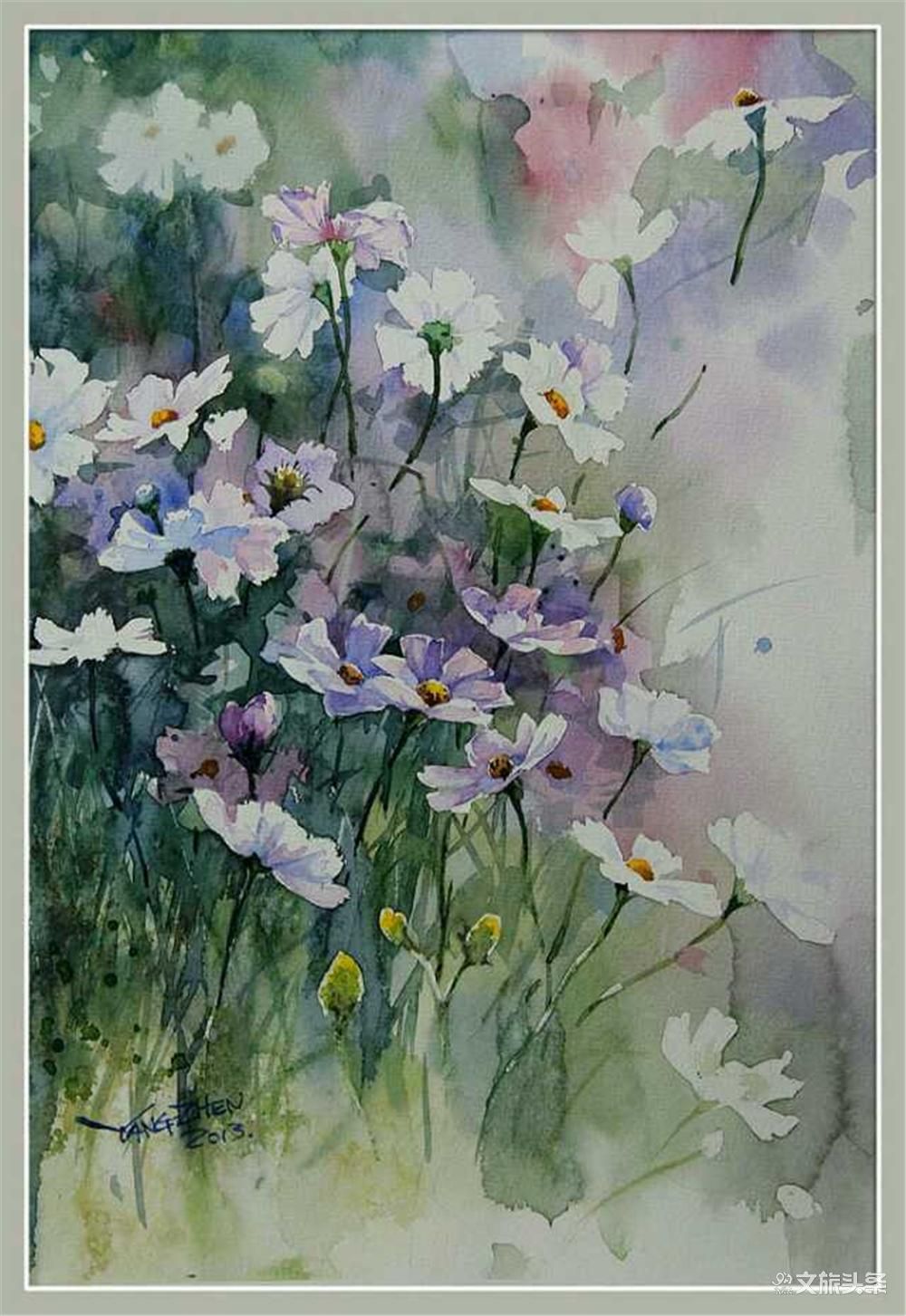 (《格桑花开》 24.5x33cm 纸本水彩)
