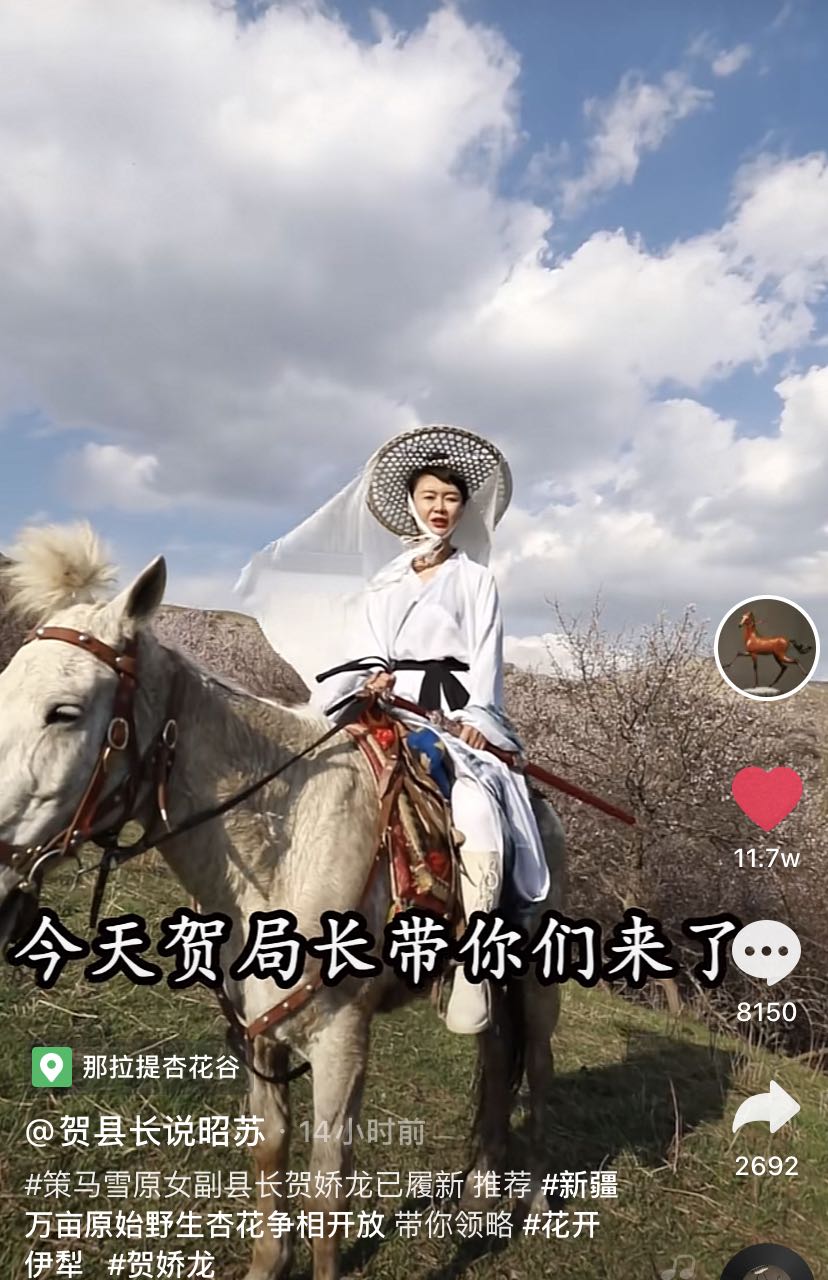 图片来自"贺县长说昭苏"账号截图   14日,上观新闻记者再度连线贺娇龙